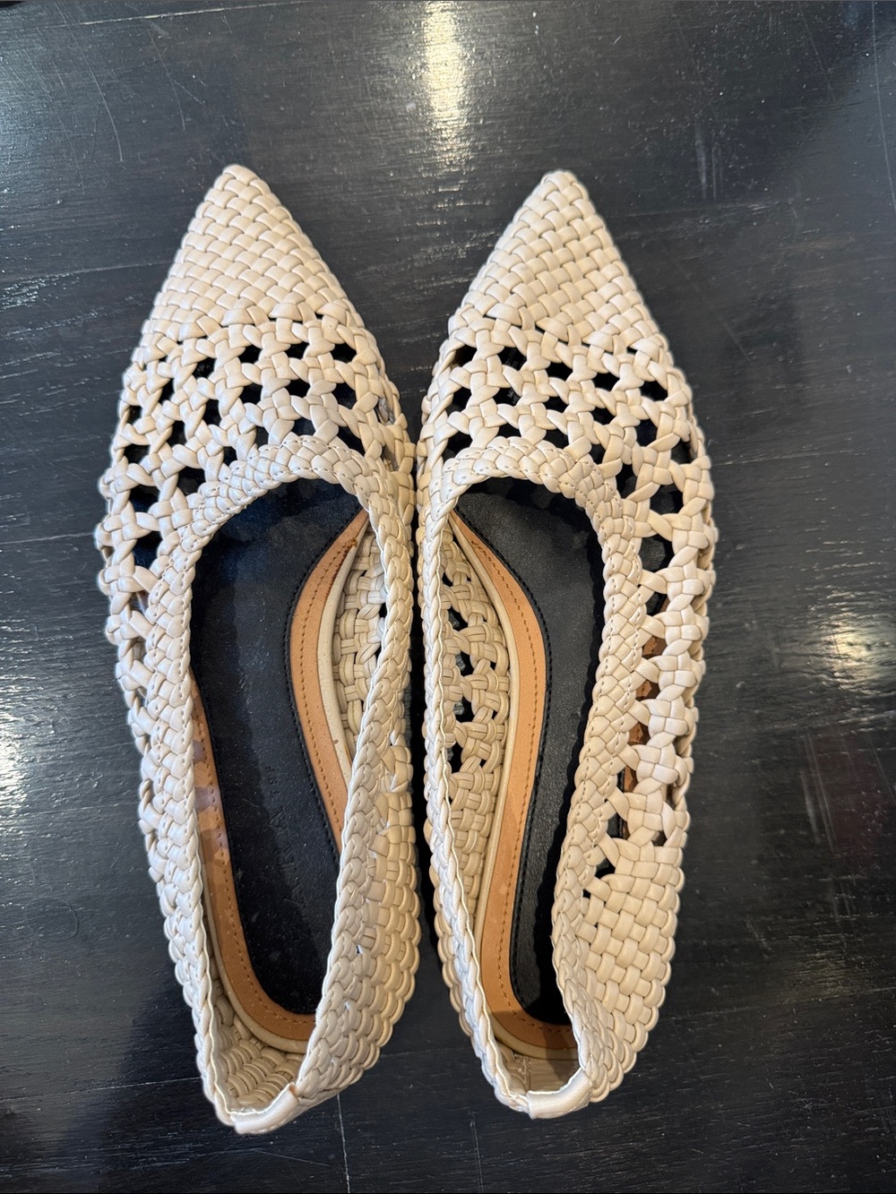 Zara Cream Woven Pointed-Toe Flats